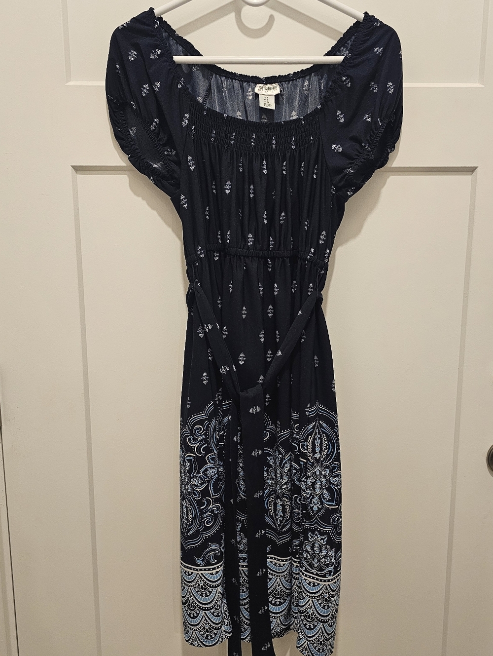 Motherhood Maternity Navy Blue Paisley Floral Dress Short Sleeve Size Small
